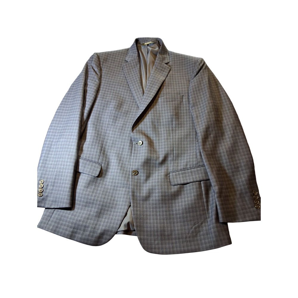 Jos A Bank Traveler Wool Blazer Mens 44L Navy Blue Micro Check Sport Coat